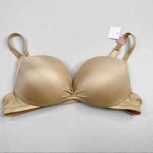 Cacique Plunge Bra Push Up Nude Mesh Side 36A NWT